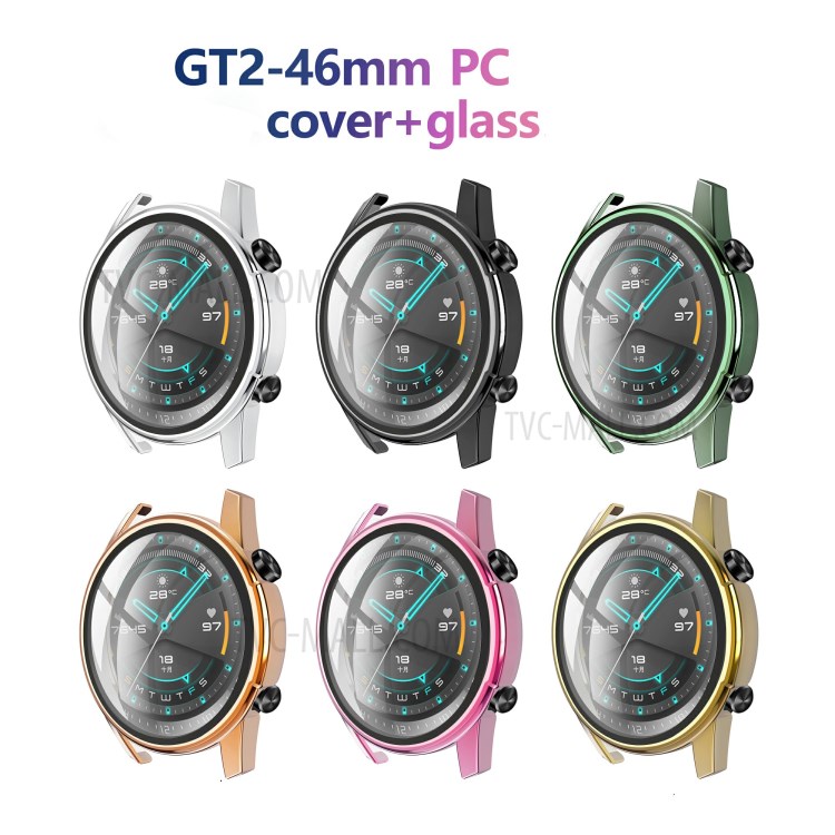 Electroplating PC Edge + Tempered Glass Screen Protector Case Shell for Huawei Watch GT 2 46mm - Green-10