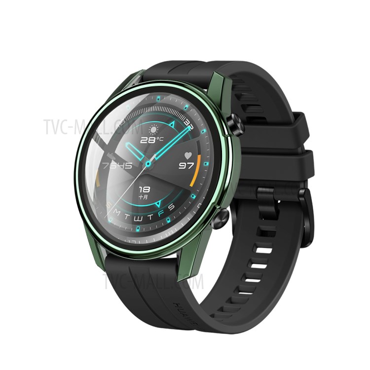 Electroplating PC Edge + Tempered Glass Screen Protector Case Shell for Huawei Watch GT 2 46mm - Green-2