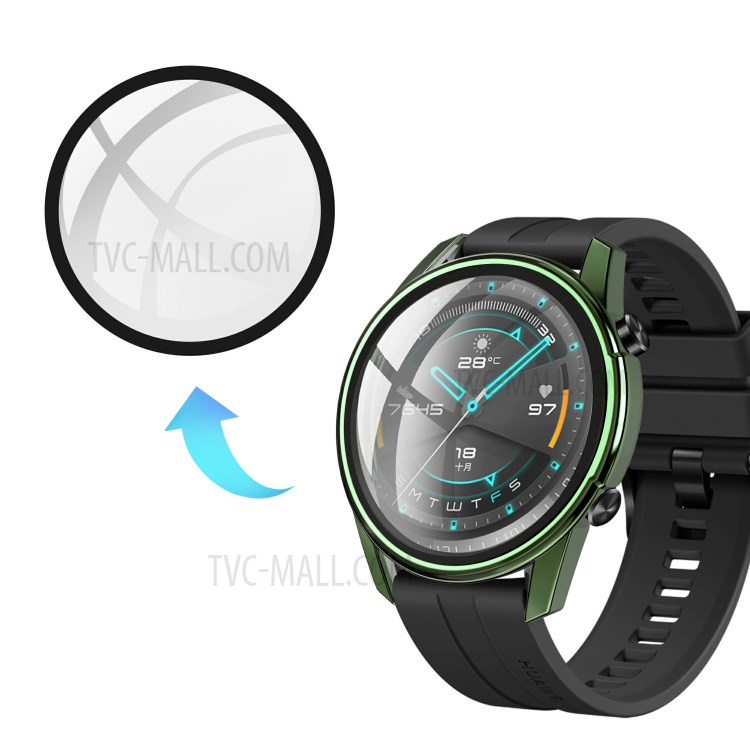 Electroplating PC Edge + Tempered Glass Screen Protector Case Shell for Huawei Watch GT 2 46mm - Green-3