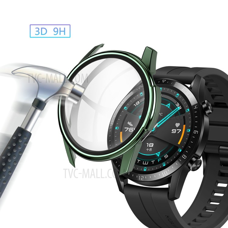 Electroplating PC Edge + Tempered Glass Screen Protector Case Shell for Huawei Watch GT 2 46mm - Green-4