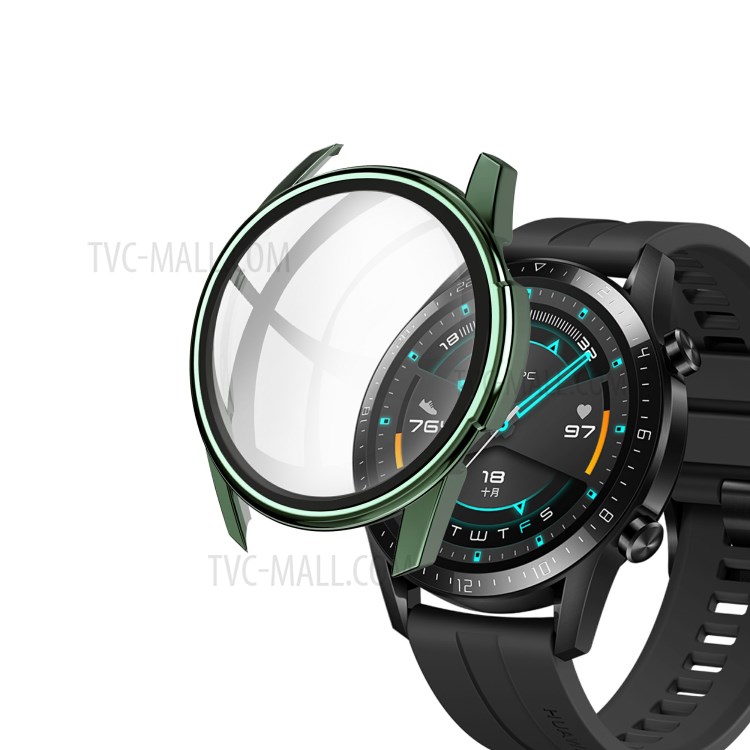 Electroplating PC Edge + Tempered Glass Screen Protector Case Shell for Huawei Watch GT 2 46mm - Green-6