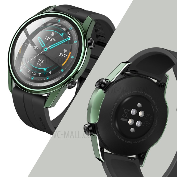 Electroplating PC Edge + Tempered Glass Screen Protector Case Shell for Huawei Watch GT 2 46mm - Green-8