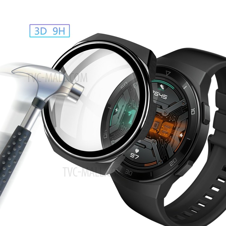 Galvanoplastia Marco De La PC + Vidrio Templado Protector De Pantalla Cubierta De Reloj Inteligente Para Huawei Reloj GT 2e - Negro-4
