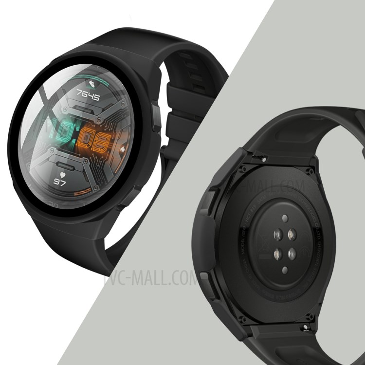 Rubberized PC Frame Intergrated Tempered Glass Screen Protector Smart Watch Cover for Huawei Watch GT 2e - Black-8
