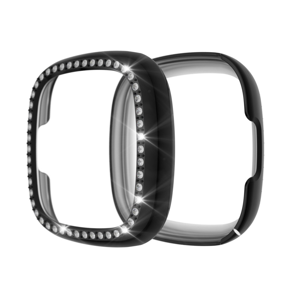 Single Row Rhinestone PC Hollow Protective Cover (Support Power Charging with Case) for Fitbit Versa 3/Sense - Black-1