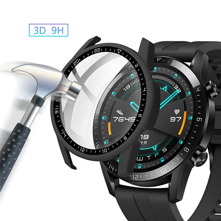 Rubberized PC Frame + Tempered Glass Screen Case with Scale for Huawei Watch GT 2 46mm - Black-3