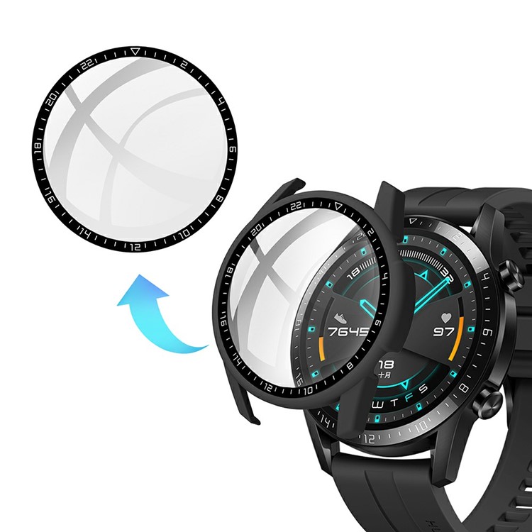 Rubberized PC Frame + Tempered Glass Screen Case with Scale for Huawei Watch GT 2 46mm - Black-6