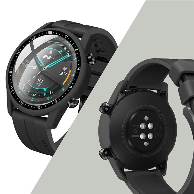 Rubberized PC Frame + Tempered Glass Screen Case with Scale for Huawei Watch GT 2 46mm - Black-7