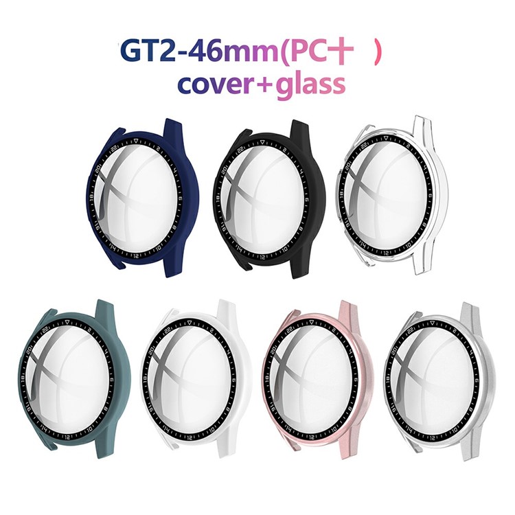 Rubberized PC Frame + Tempered Glass Screen Case with Scale for Huawei Watch GT 2 46mm - Black-8