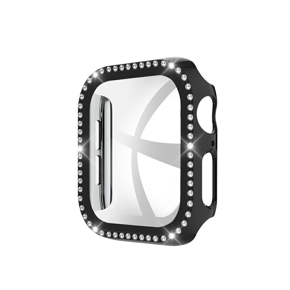 Rhinestone Decor PC Frame Case for Apple Watch Series SE/6/5/4 44MM with Tempered Glass Screen Protector - Black-2