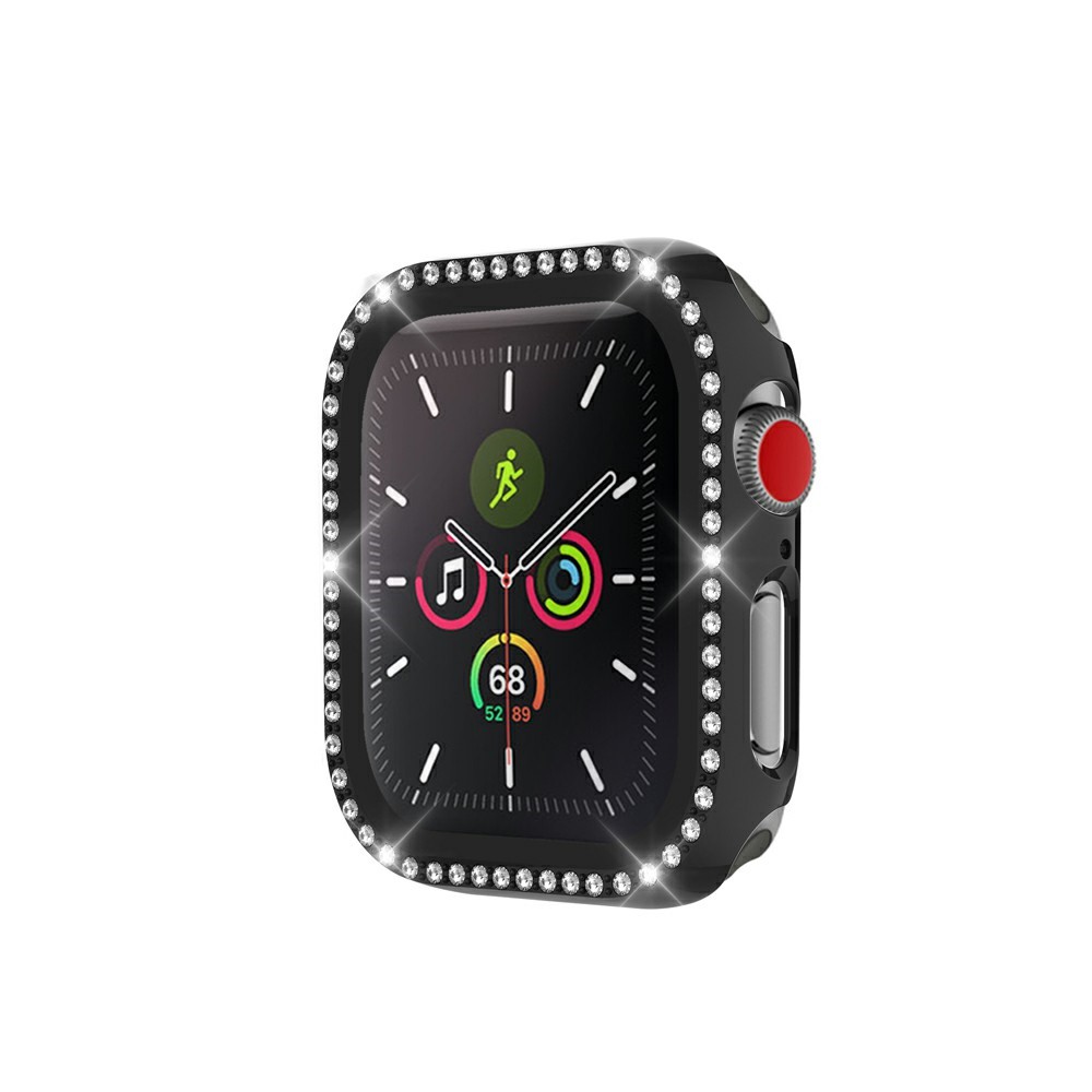 Decorazioni Decorazioni Rinestone Custodia Per PC Per la Serie Apple Watch SE/6/5/4 40 mm Con Protezione a Schermo di Vetro Temperato - Nero