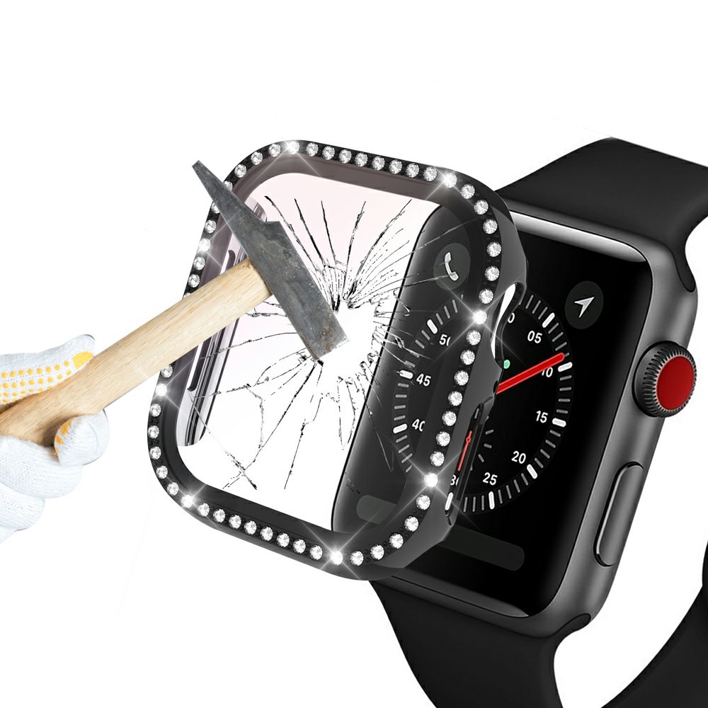 Strass -dekor -pc -rahmenkoffer Für Apple Watch Serie SE/6/5/4 40 mm Mit Temperaturem Glasimschildschutzschutz - Schwarz