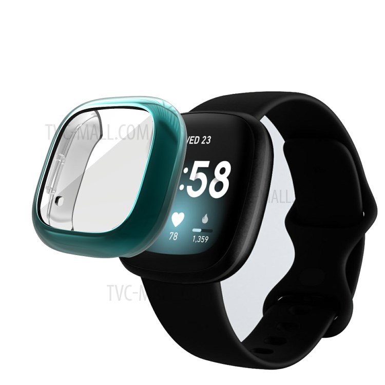 All-round Case for Fitbit Sense/Versa 3 Protective Electroplating TPU Watch Cover - Cyan-2