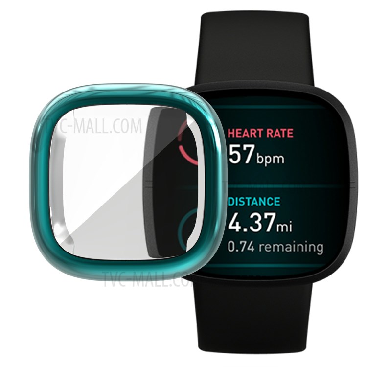 All-round Case for Fitbit Sense/Versa 3 Protective Electroplating TPU Watch Cover - Cyan-3
