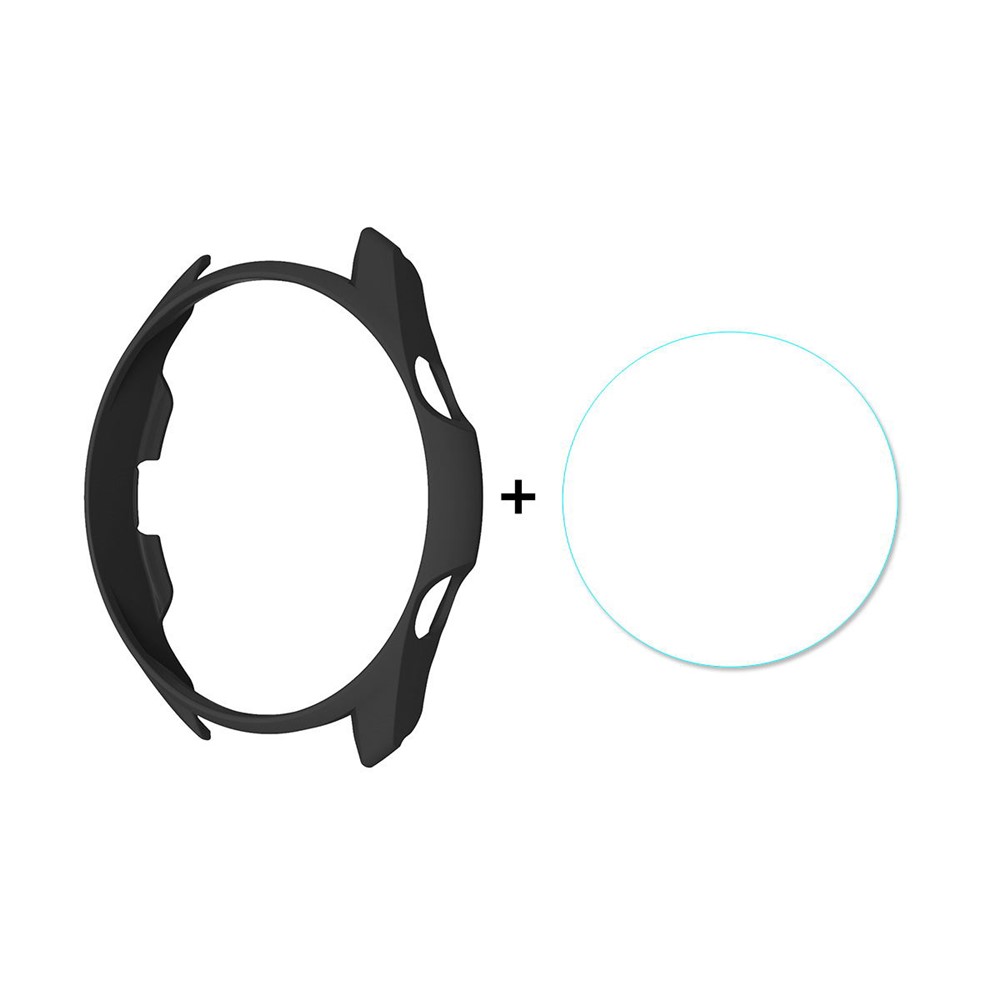 HAT-PRINCE Matte PC Case with 0.2mm 2.15D 9H Tempered Glass Protector for Samsung Galaxy Watch3 45mm - Black-1