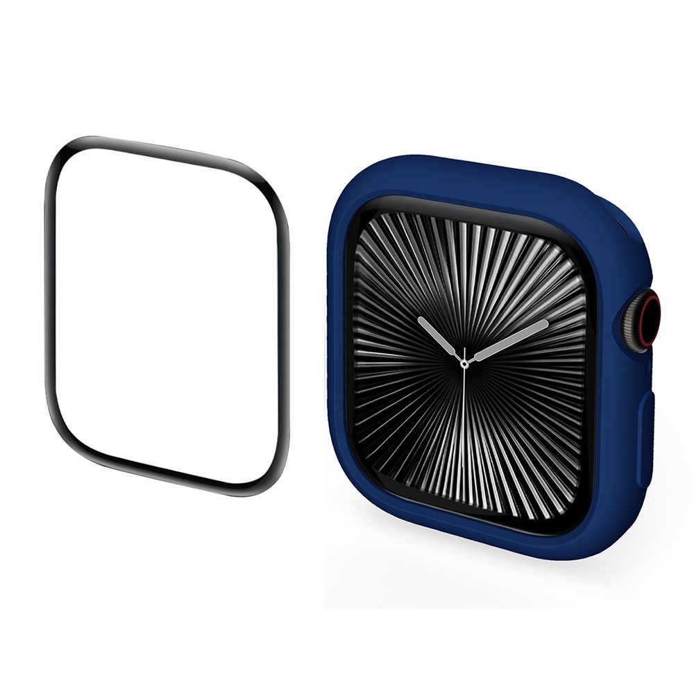 ENKAY HAT PRINCE For Apple Watch Series 11 / 10 46mm   2 in 1 Candy Color TPU Watch Case with Full Coverage PMMA Soft Film - Dark Blue