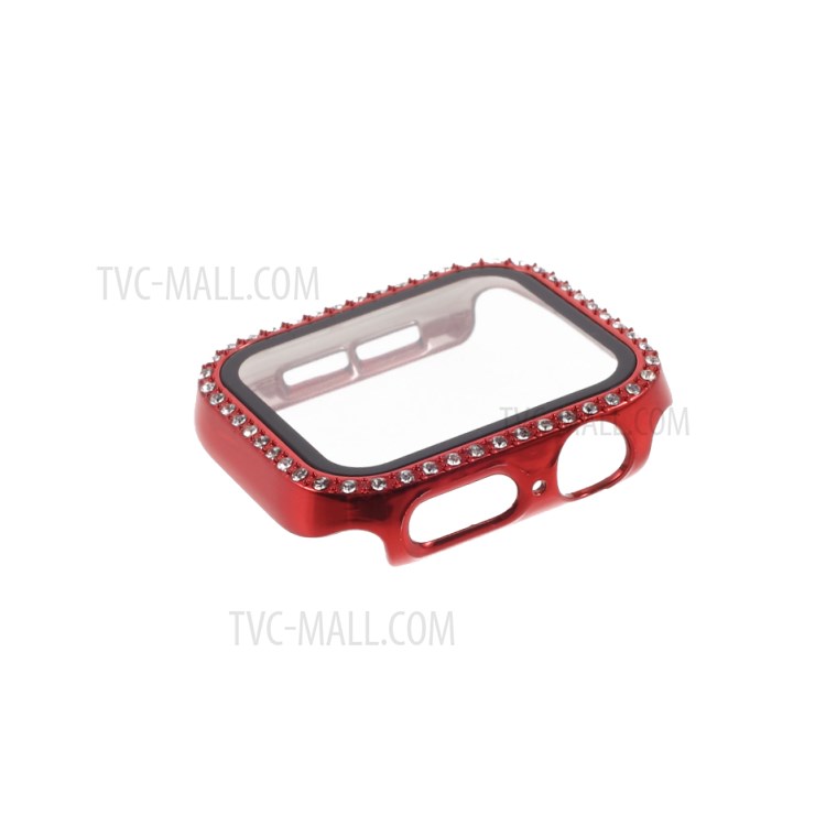 Electroplating Rhinestones Decor PC Frame Tempered Glass Protector Cover for Apple Watch Series 1/2/3 42mm - Red-2