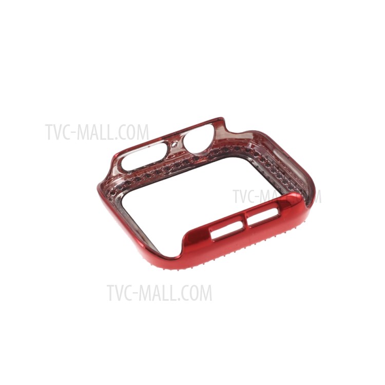 Electroplating Rhinestones Decor PC Frame Tempered Glass Protector Cover for Apple Watch Series 1/2/3 42mm - Red-3