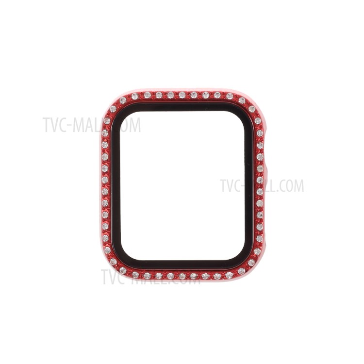 Electroplating Rhinestones Decor PC Frame Tempered Glass Protector Cover for Apple Watch Series 1/2/3 42mm - Red-4