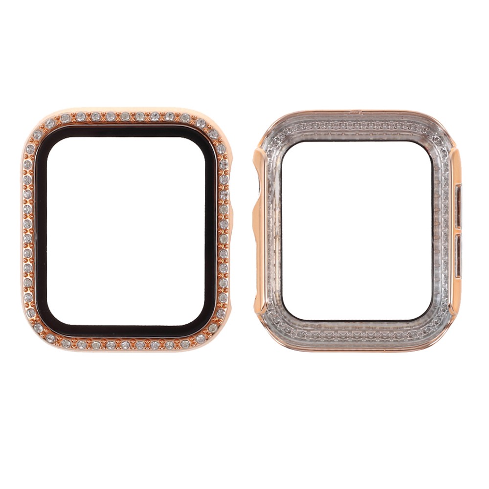 Electroplating Strass Decor Cornice PC Telaio Protezione In Vetro Temperato Per Apple Watch Series 4/5/6 / SE 40mm - Oro Rosa-1