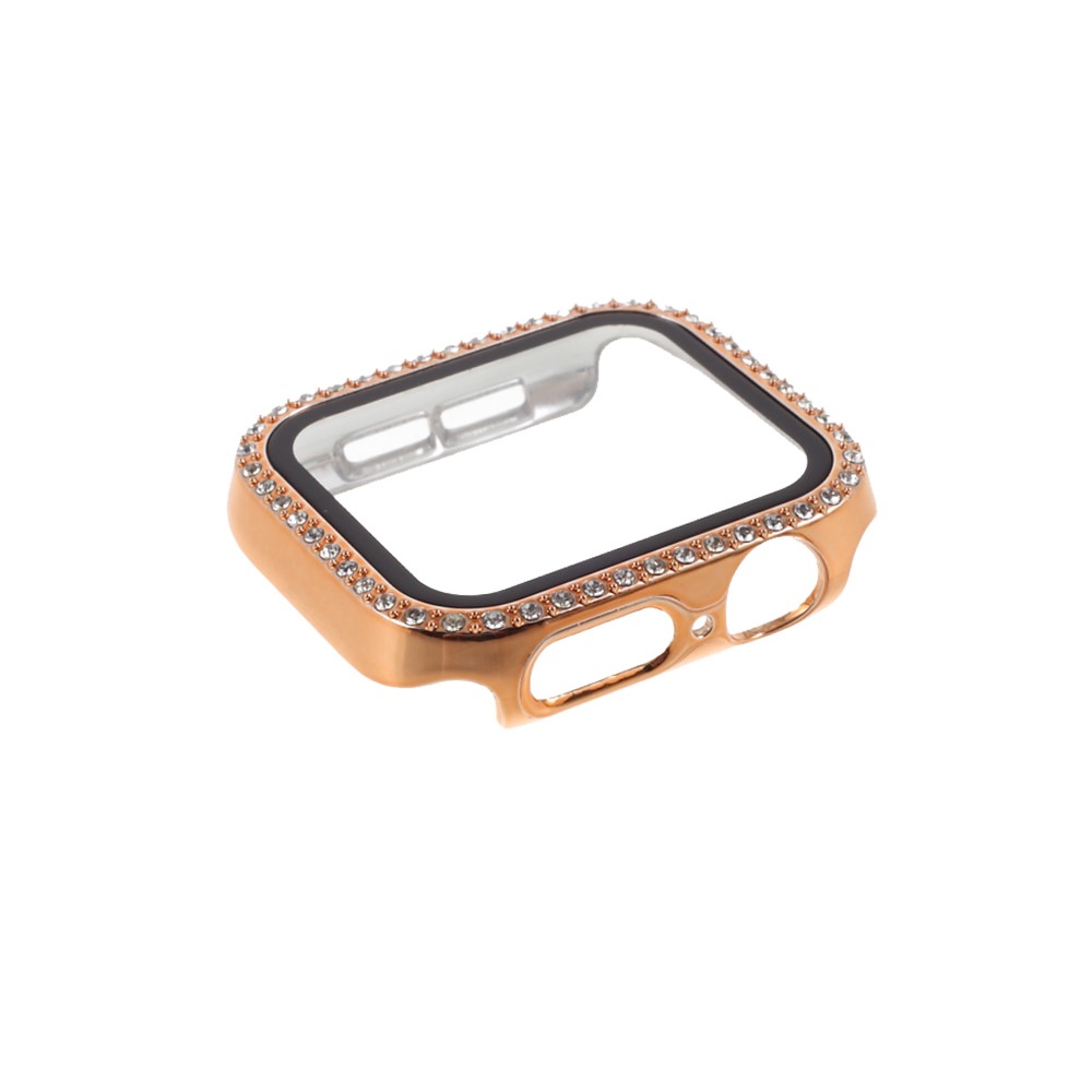 Electroplating Strass Decor Cornice PC Telaio Protezione In Vetro Temperato Per Apple Watch Series 4/5/6 / SE 40mm - Oro Rosa-2