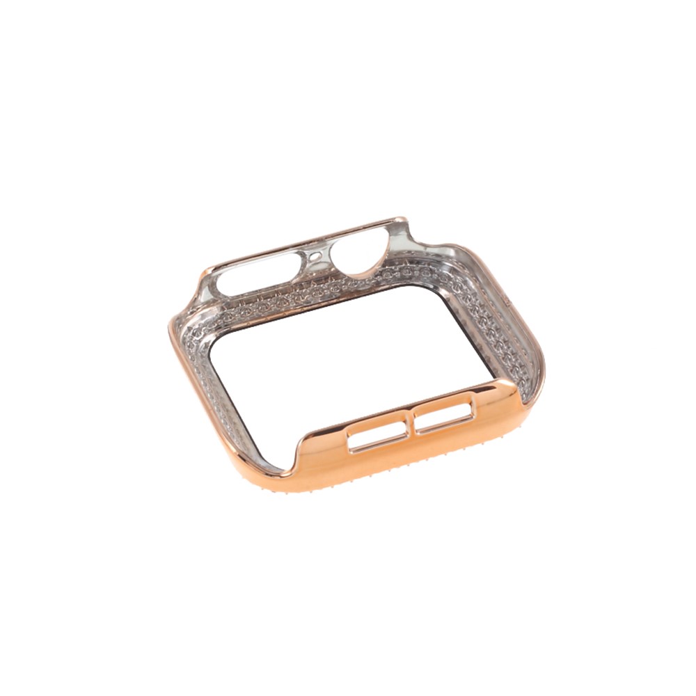 Electroplating Strass Decor Cornice PC Telaio Protezione In Vetro Temperato Per Apple Watch Series 4/5/6 / SE 40mm - Oro Rosa-3