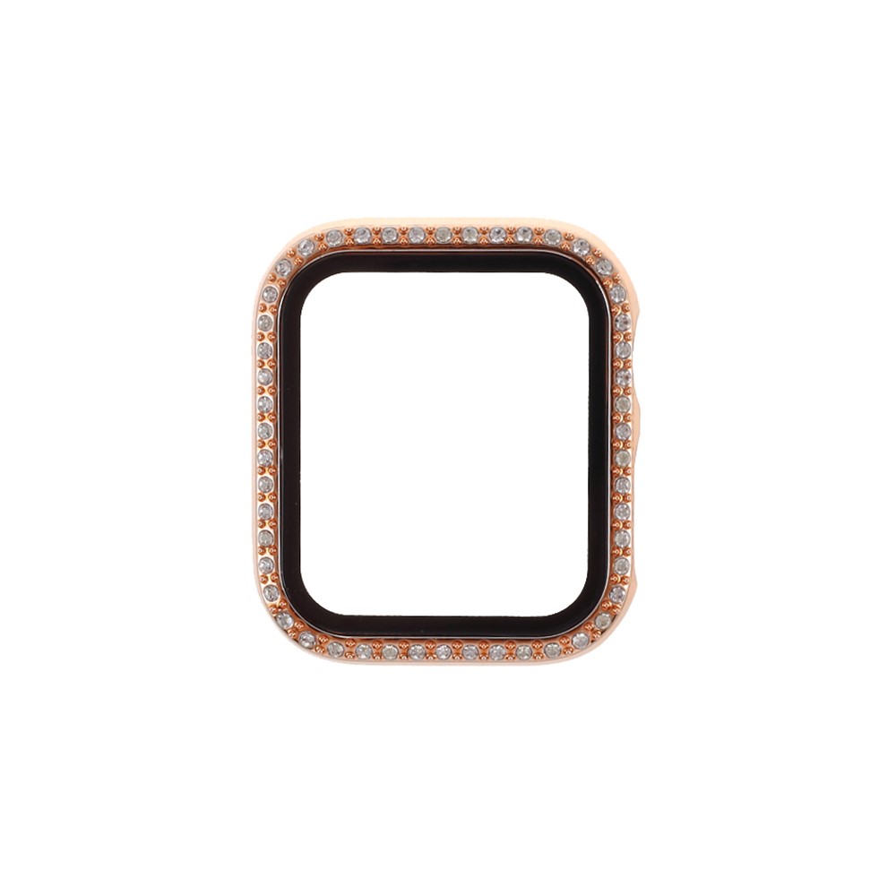 Electroplating Strass Decor Cornice PC Telaio Protezione In Vetro Temperato Per Apple Watch Series 4/5/6 / SE 40mm - Oro Rosa-4