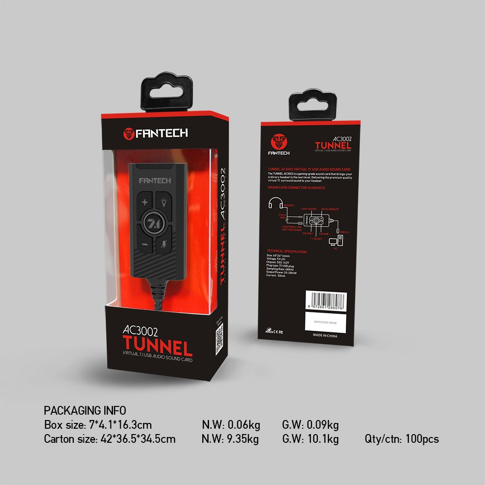 100Pcs FANTECH AC3002 7.1 Audio Sound Card Volume and Mic Risk Controller for Gaming Headset-13