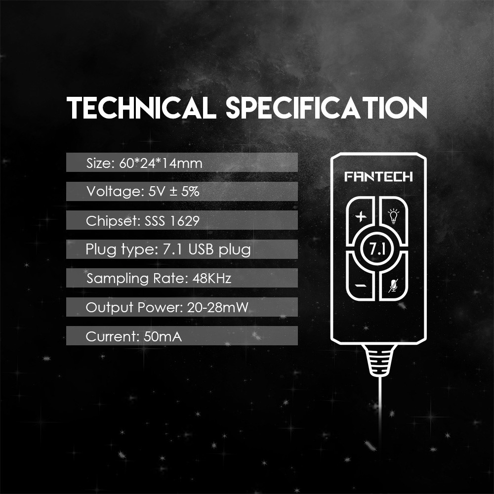 100Pcs FANTECH AC3002 7.1 Audio Sound Card Volume and Mic Risk Controller for Gaming Headset-6
