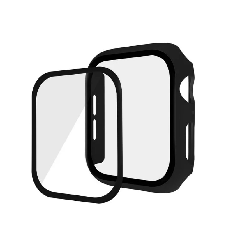 WANLONFENG For Apple Watch SE3 / SE2 / SE1 /  6 / 5 / 4 44mm Watch Case  PC Frame Cover with Tempered Glass Screen Protector - Black