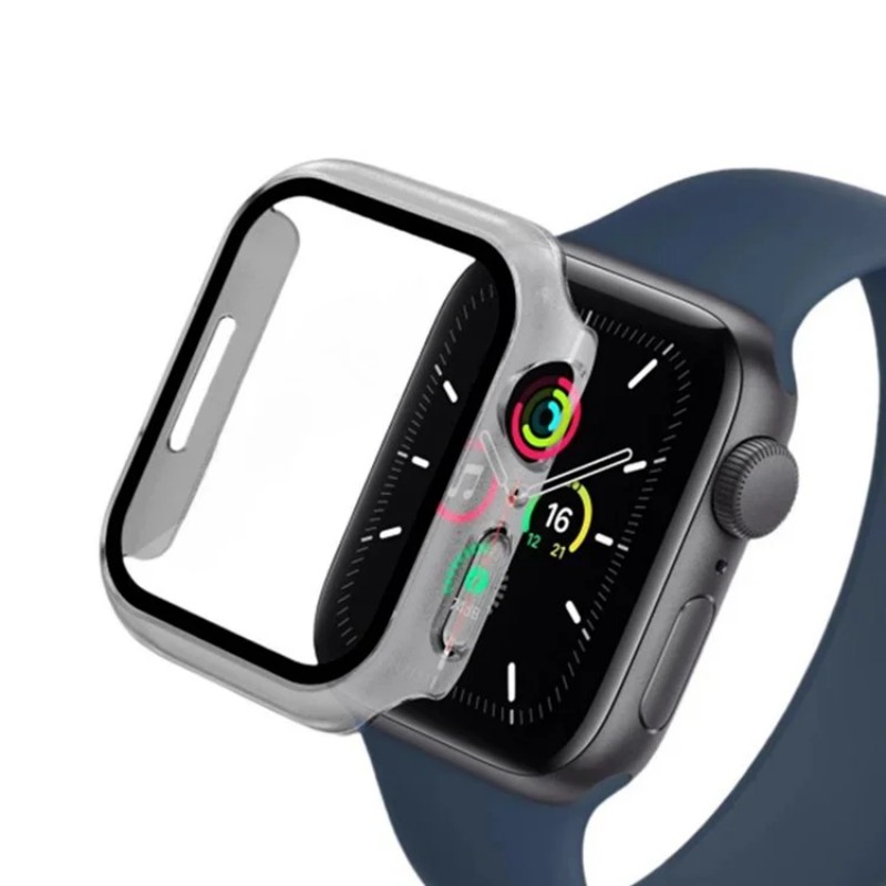 WANLONFENG For Apple Watch Series 8 41mm / Apple Watch Series 7 41mm / Apple Watch Series 9 41mm Watch Case  PC Frame Cover with Tempered Glass Screen Protector - Transparent