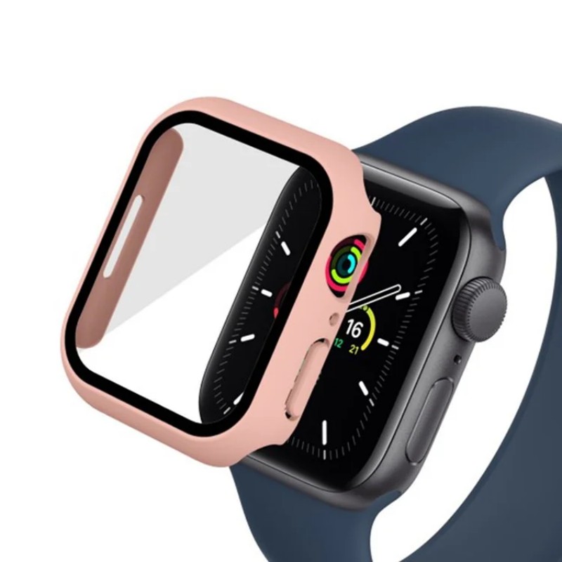WANLONFENG For Apple Watch Series 8 41mm / Apple Watch Series 7 41mm / Apple Watch Series 9 41mm Watch Case  PC Frame Cover with Tempered Glass Screen Protector - Pink