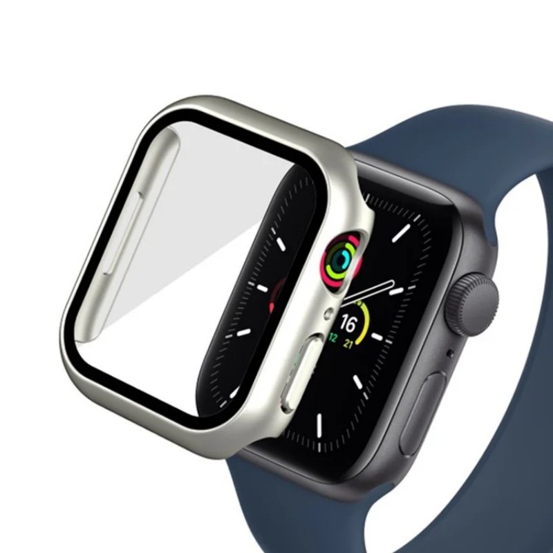 WANLONFENG For Apple Watch Series 8 45mm / Apple Watch Series 7 45mm / Apple Watch Series 9 45mm Watch Case  PC Frame Cover with Tempered Glass Screen Protector - Silver