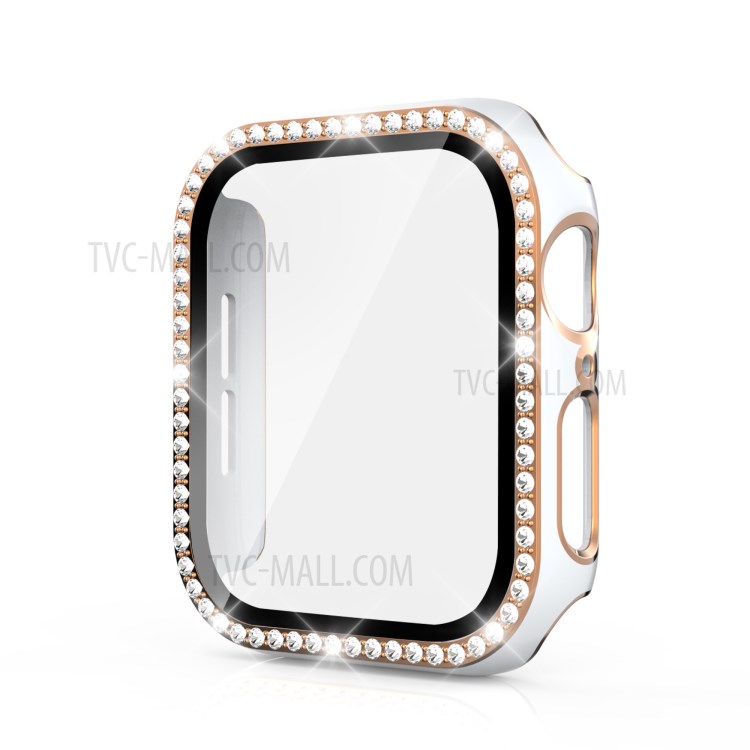 Dual Color Electroplating Crystal PC Watch Case+Tempered Glass Screen Protector for Apple Watch 1/2/3 38mm - White / Gold-2