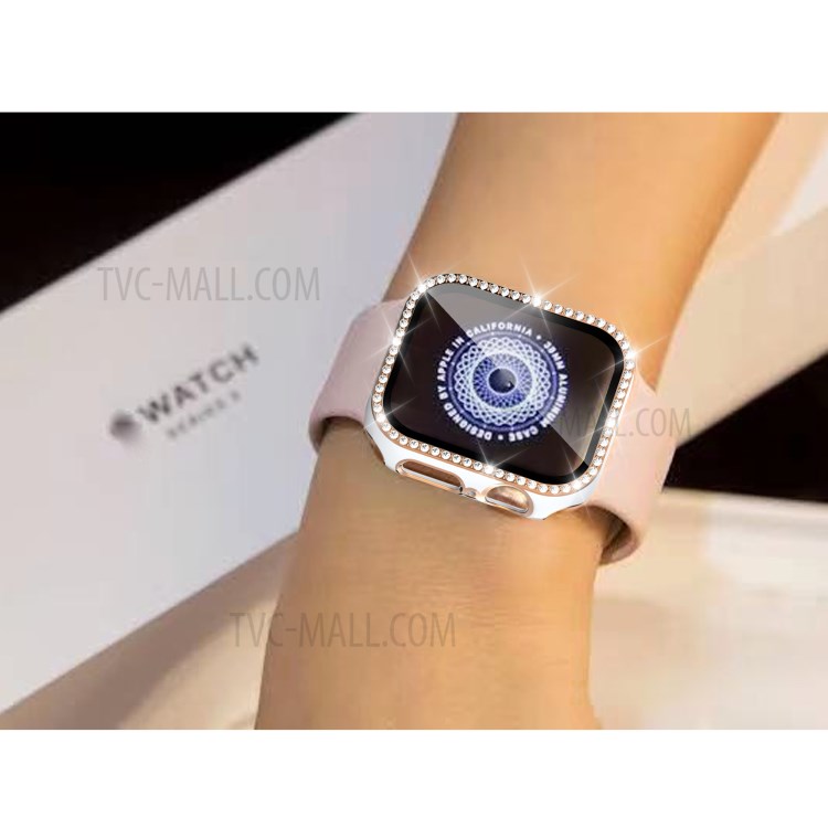 Dual Color Electroplating Crystal PC Watch Case+Tempered Glass Screen Protector for Apple Watch 1/2/3 38mm - White / Gold-3