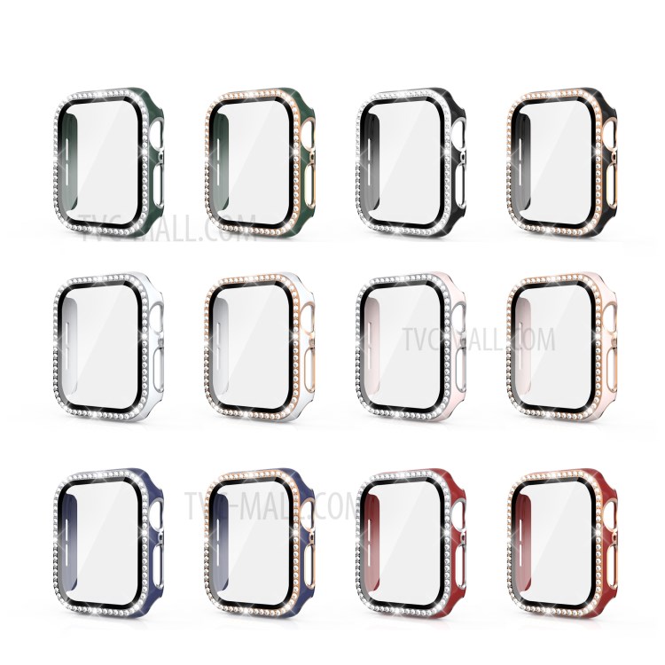 Dual Color Electroplating Crystal PC Watch Case+Tempered Glass Screen Protector for Apple Watch 1/2/3 38mm - White / Gold-4