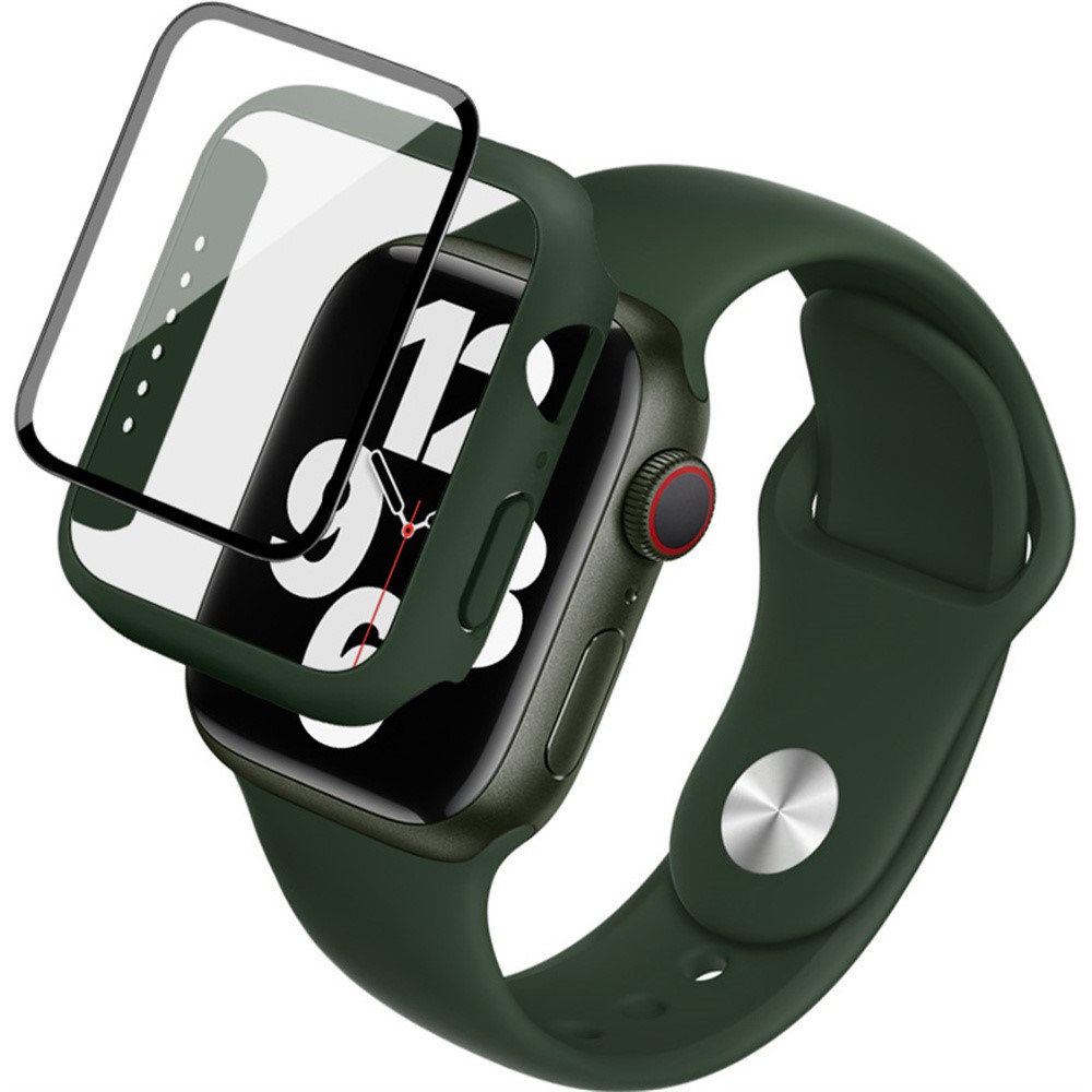 IMAK For Apple Watch SE 3 / 2 / 1 44mm Silicone Watch Strap with PC Watch Case and Tempered Glass - Green