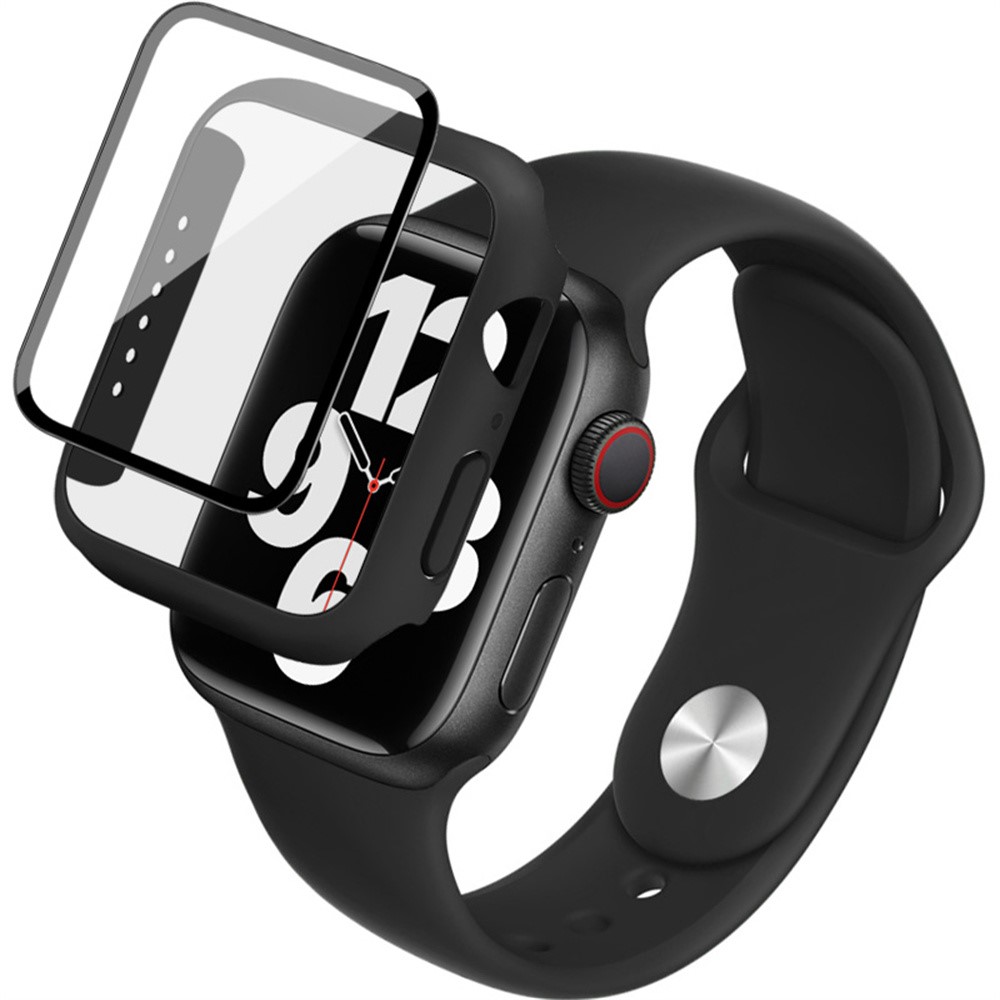 IMAK For Apple Watch SE 3  /  2  / 1 44mm Silicone Watch Strap with PC Watch Case and Tempered Glass - Black