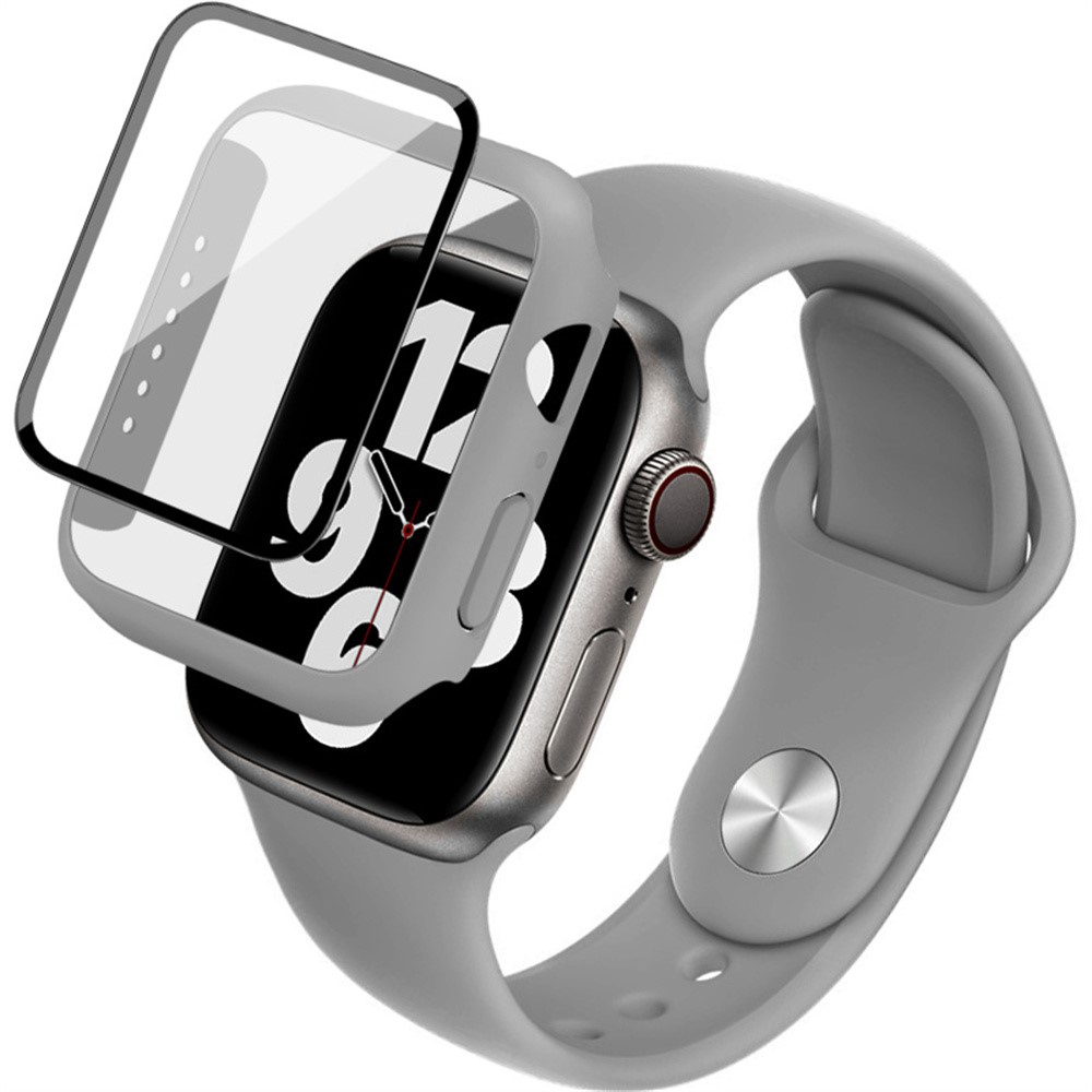 IMAK For Apple Watch SE 3 / 2 / 1 44mm Silicone Watch Strap with PC Watch Case and Tempered Glass - Grey