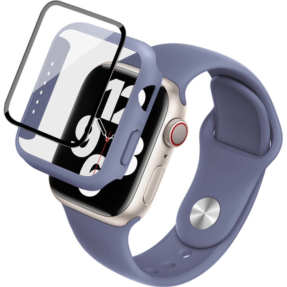 IMAK For Apple Watch SE 3 / 2 / 1 44mm Silicone Watch Strap with PC Watch Case and Tempered Glass - Purple