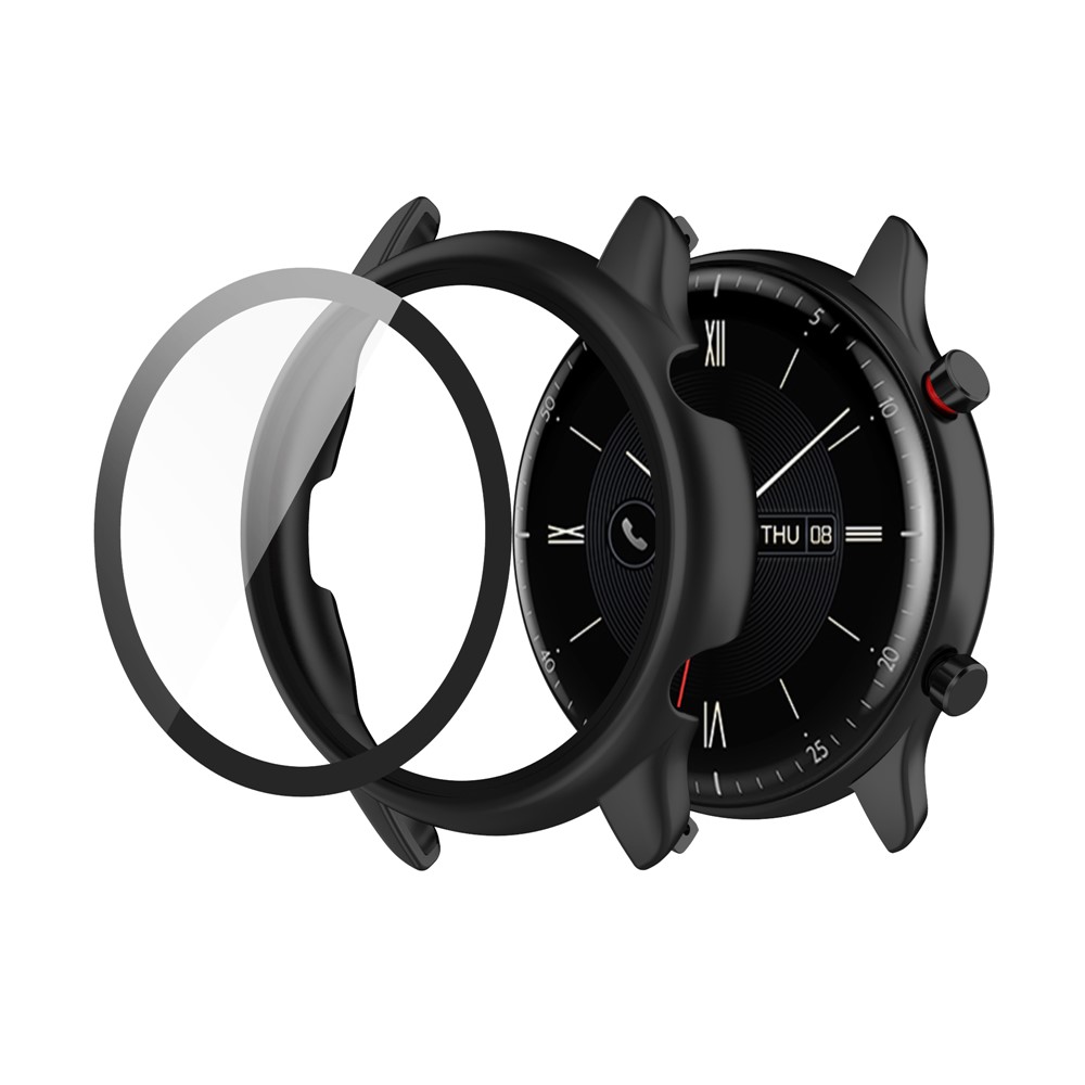 PC Frame + Tempered Glass Watch Protector Cover for Amazfit GTR 2 eSIM - Black-4