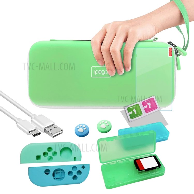IPEGA PG-SW052 12-in-1 Game Card Box Tempered Glass Film Joystick Caps Protective Controller Cover Charging Cable Carrying Case Accessories Set for Nintendo Switch-1