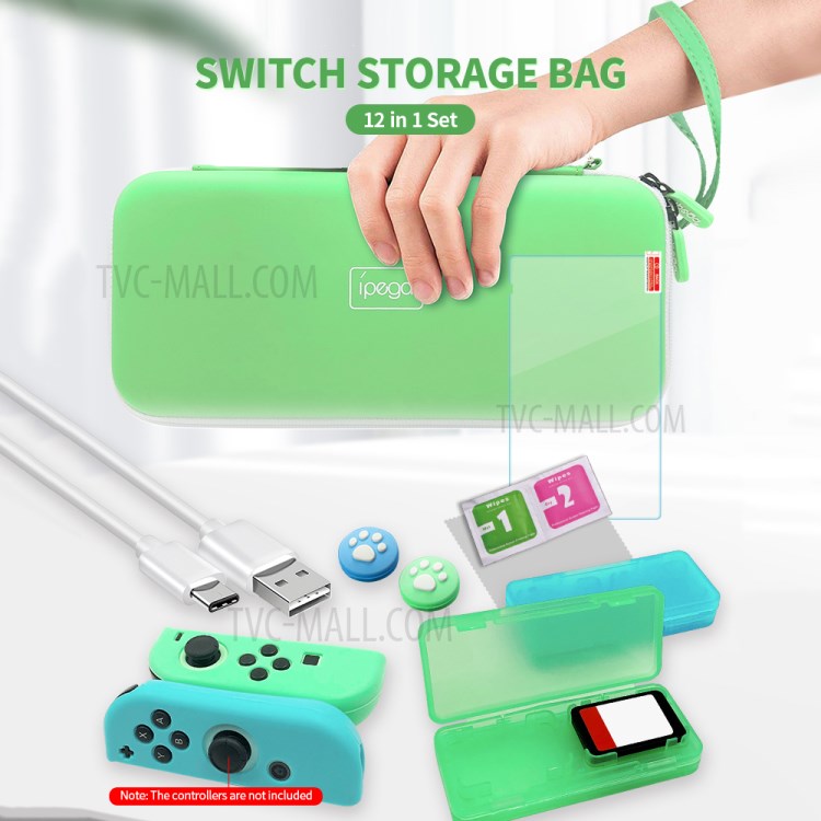 IPEGA PG-SW052 12-in-1 Game Card Box Tempered Glass Film Joystick Caps Protective Controller Cover Charging Cable Carrying Case Accessories Set for Nintendo Switch-3