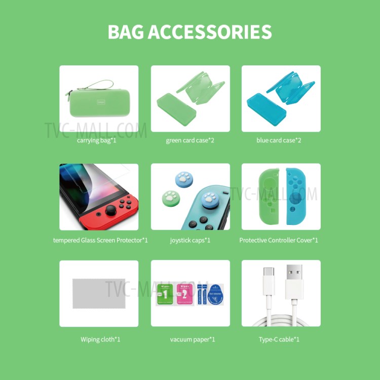 IPEGA PG-SW052 12-in-1 Game Card Box Tempered Glass Film Joystick Caps Protective Controller Cover Charging Cable Carrying Case Accessories Set for Nintendo Switch-4