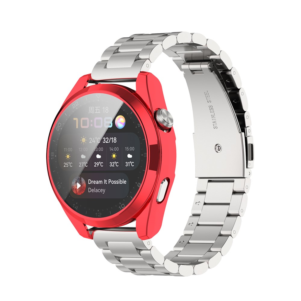 Scratch-Resist Frame Protective Bumper Soft TPU Electroplate Full Around Case Cover Shell for Huawei Watch 3 Pro - Red-2