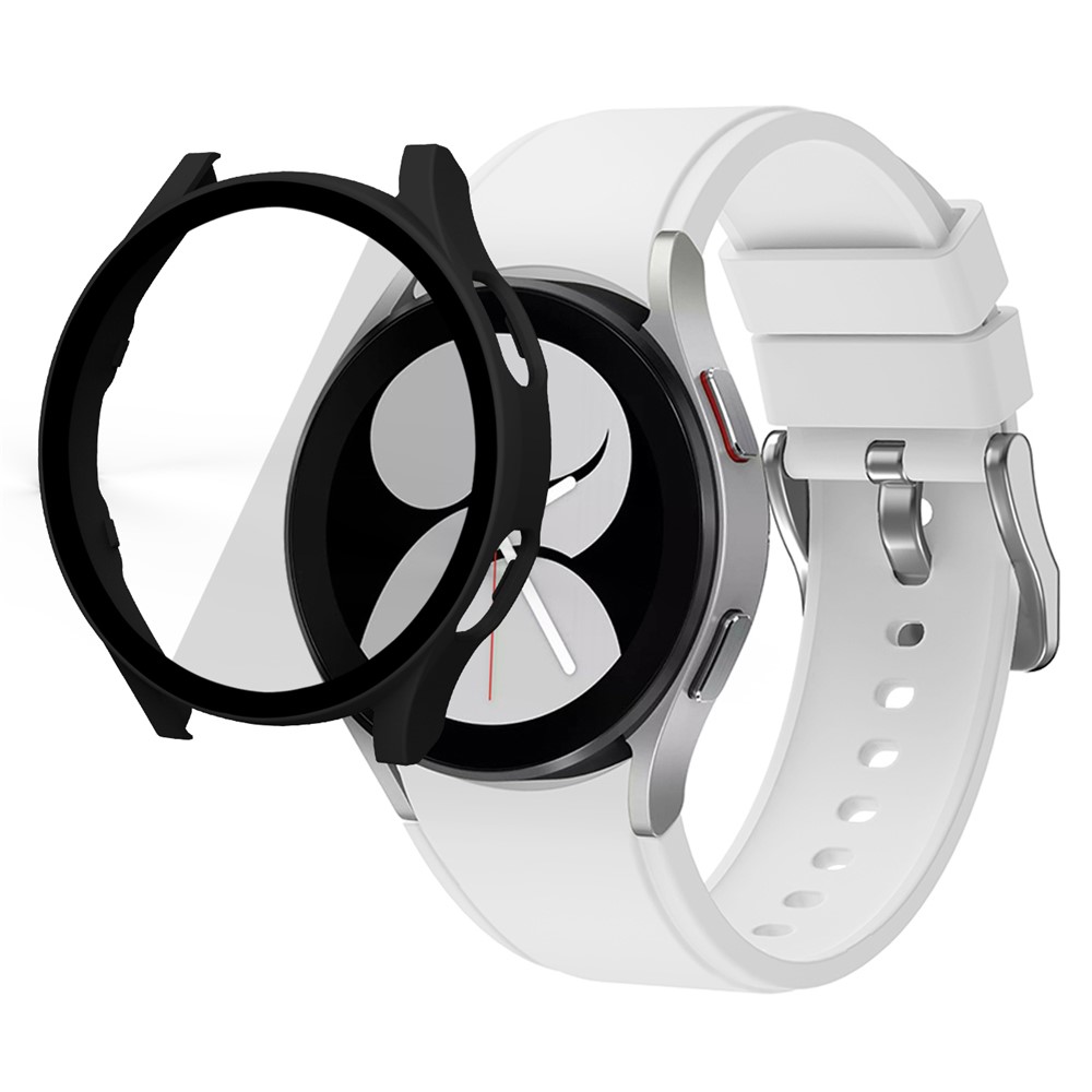 Full Coverage Rubberized Hard PC Protective Bumper Case with Built in Tempered Glass Screen Protector for Samsung Galaxy Watch4 40mm - Black-1