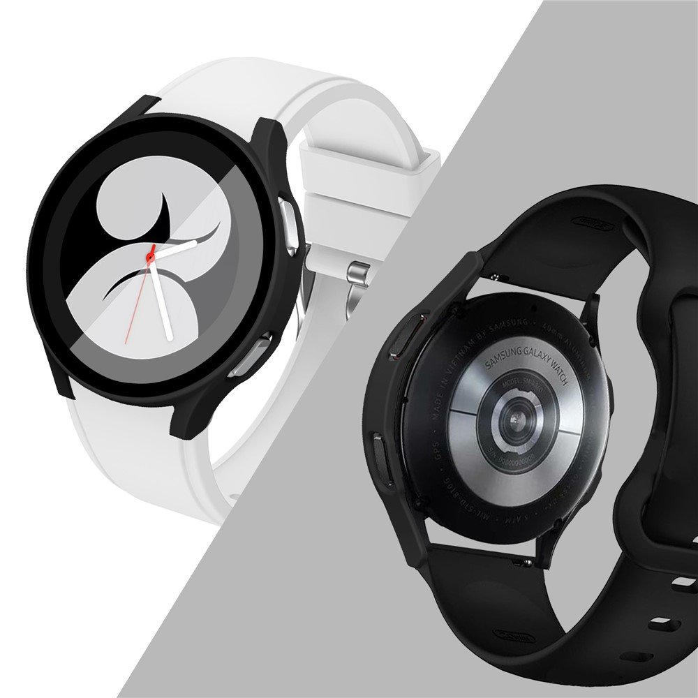Full Coverage Rubberized Hard PC Protective Bumper Case with Built in Tempered Glass Screen Protector for Samsung Galaxy Watch4 40mm - Black-6