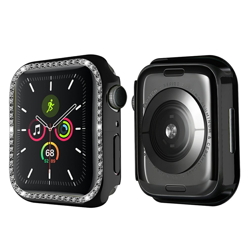Shiny Rhinestones PC Smart Watch Case Cover Frame Protector for Apple Watch Series 7 41mm - Black-1