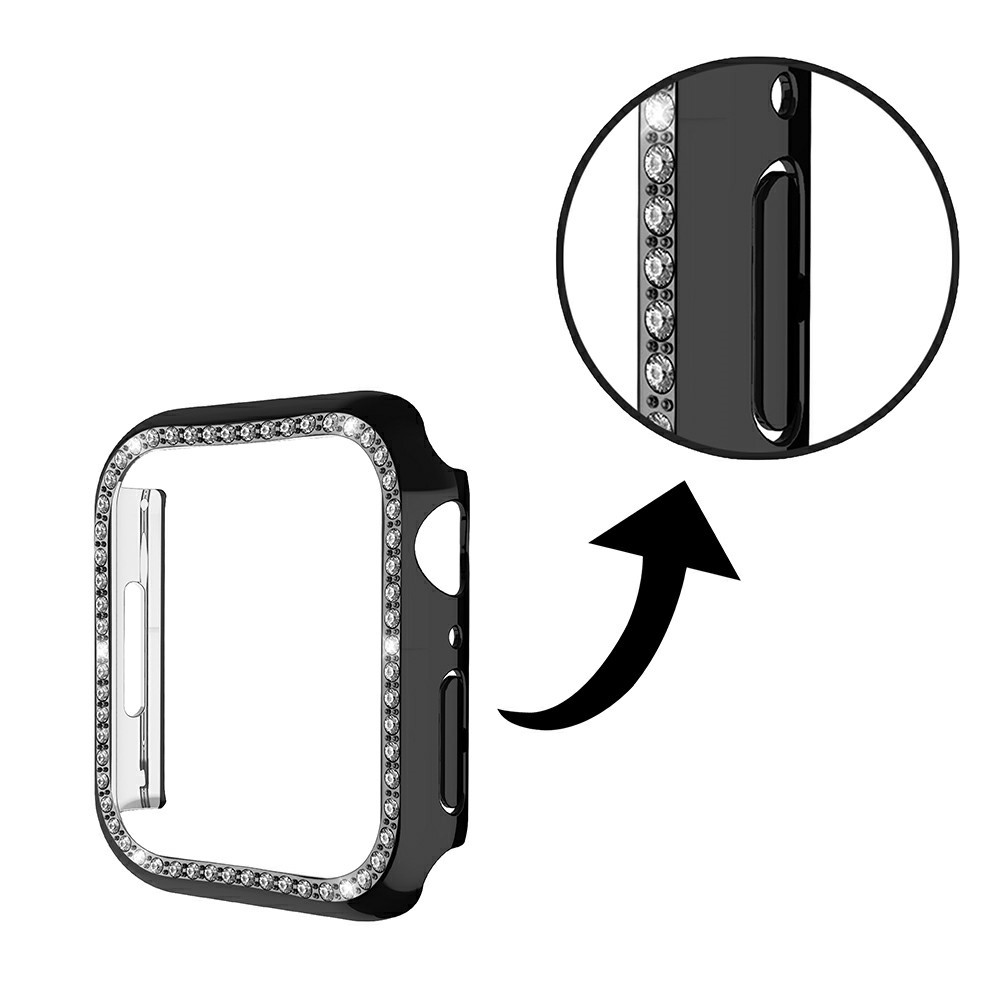 Shiny Rhinestones PC Smart Watch Case Cover Frame Protector for Apple Watch Series 7 41mm - Black-7