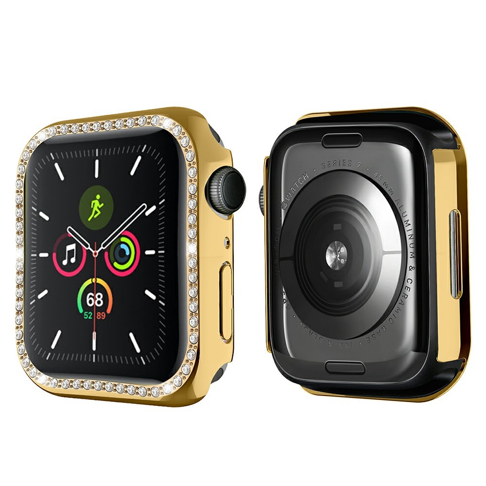 Shiny Rhinestones PC Smart Watch Case Cover Frame Protector for Apple Watch Series 7 41mm - Gold-1